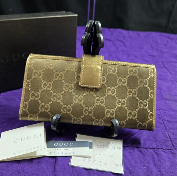 NWOT NIB GUCCI GUCCISIMA PRINCY DOUBLE SNAP BROWN/GOLD LONG WALLET - Picture 2 of 9